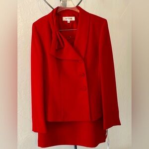 Suit Studio red suit bow detail blazer knee length skirt Valentine’s party 12